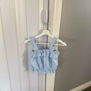 Blue Gingham Ruffle Top